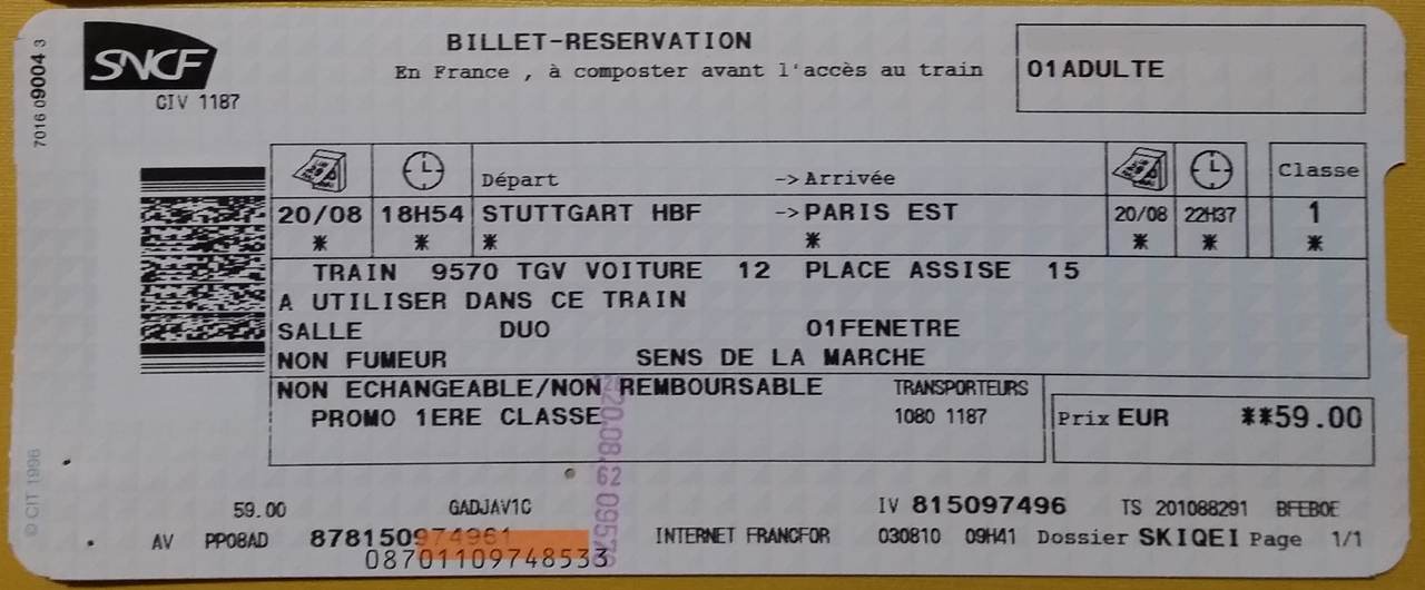 STUTTGART → PARIS per TGV / ICE Fahrzeit, Preise (2018)