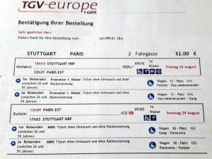 TGV Fahrschein Ticket