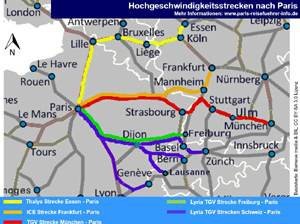 Streckenkarten TGV Schweiz Deutschland Paris